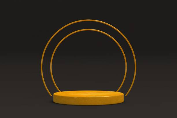 istock Golden podium on black background, product display space 1398079115