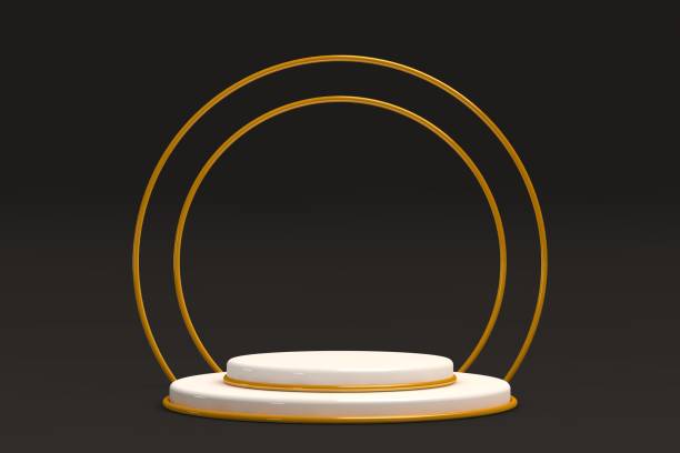 istock Golden podium on black background, product display space 1398079294