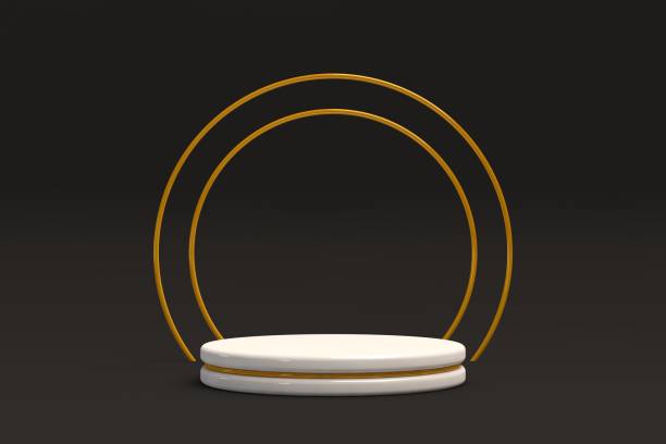 istock Golden podium on black background, product display space 1398079778