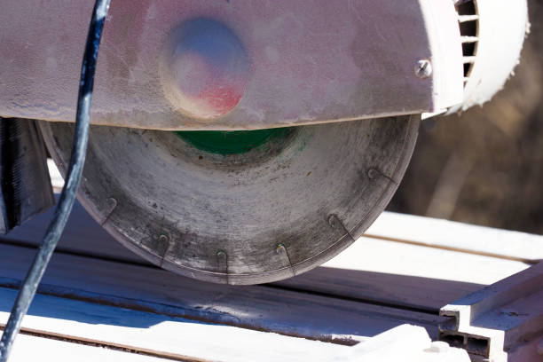 istock Construction equipment for cutting saw slabs. Joint cutter machine on concrete 1398084188