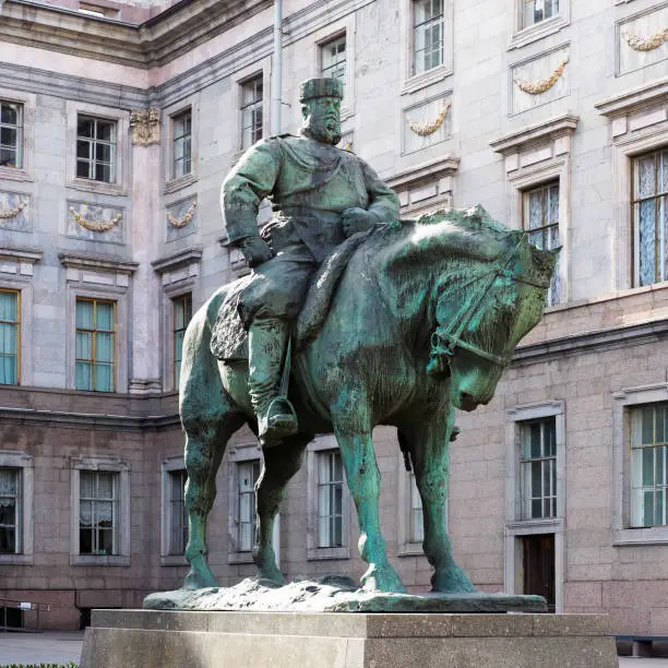 Photo of Equestrian monument to the Russian Emperor Alexander III, sculptor Trubetskoy, 1909. Courtyard of the Marble Palace, St. Petersburg, Russia