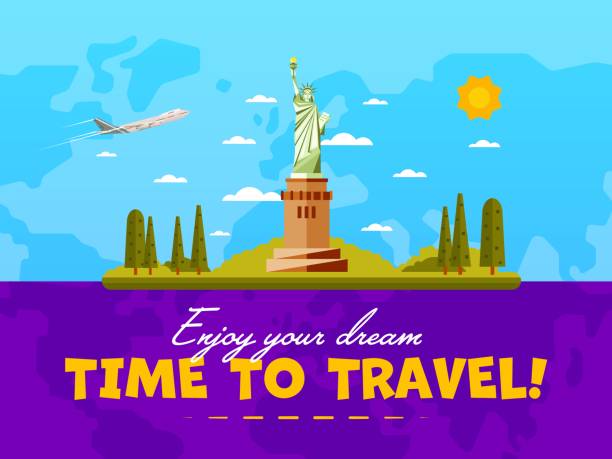 istock Welcome to USA poster with famous attraction 1398086885