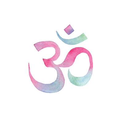 Om, Aum - symbol of Hinduism. Watercolor hand drawn sign OM, isolated on white background