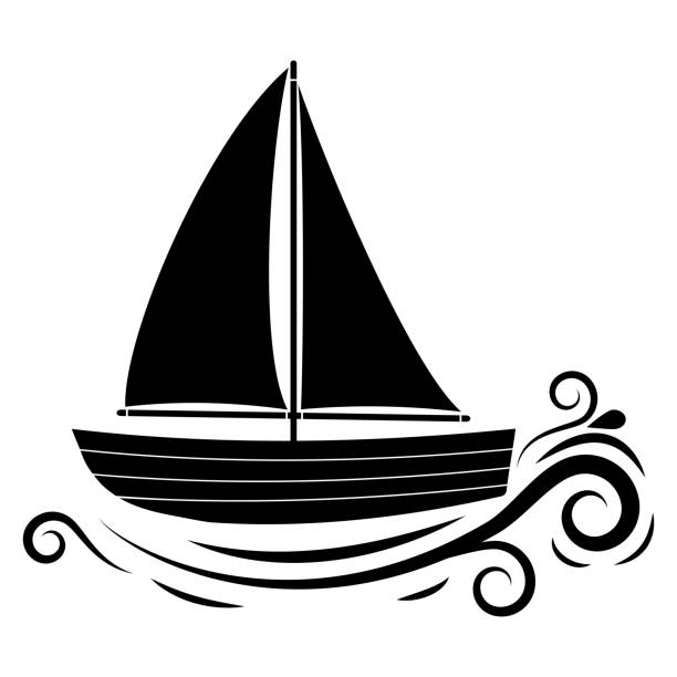 Wooden boat with sail stencil icon, vector illustration on white background. Wooden boat with sail stencil icon, vector illustration on white background xylem stock illustrations