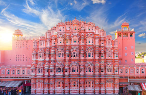 palazzo rosa hawa mahal, jaipur, india, splendida vista del tramonto - india foto e immagini stock