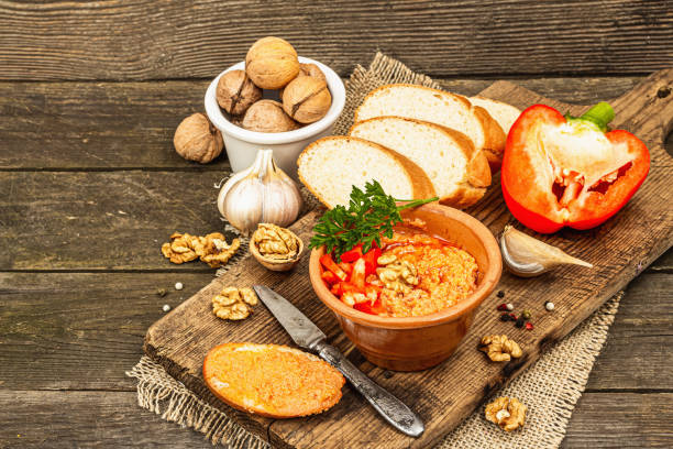 istock Traditional Middle Eastern dip Muhammara. Roasted red bell pepper with walnuts and spices 1398089926
