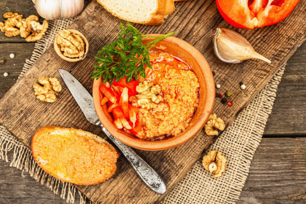 istock Traditional Middle Eastern dip Muhammara. Roasted red bell pepper with walnuts and spices 1398089927