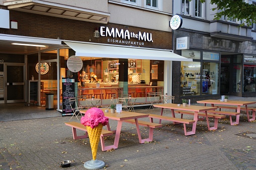 Emma The Mu local artisanal ice cream store in downtown Herne, Germany.