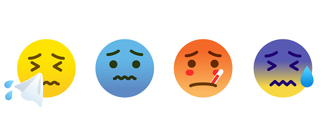 Cold and sick face icon set, pictograph, ideogram, Emotion, Emoticon