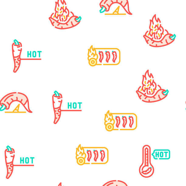 Spicy Pepper Different Scale Icons Set Vector Spicy Pepper Different Scale Vector Seamless Pattern Color Line Illustration chili pepper pattern stock illustrations