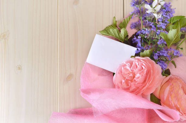 istock Flower Bouquet with Pink Roses & Message Card 1398097033