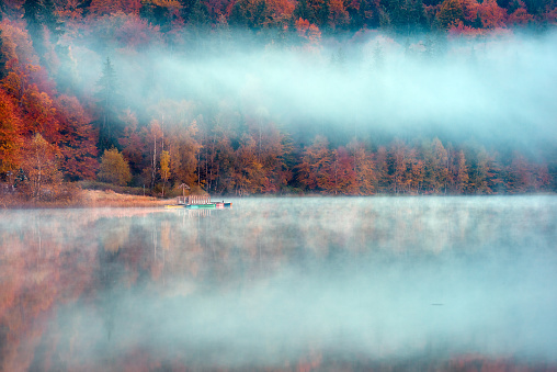 Colorful Autumnal Lake and landscape view at Saint Ana Lake , Romania