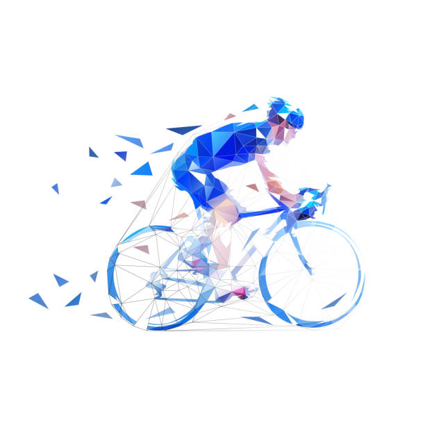 Cyclist. Road cycling low poly illustration. Side view, isolated vector geometric drawing vector art illustration