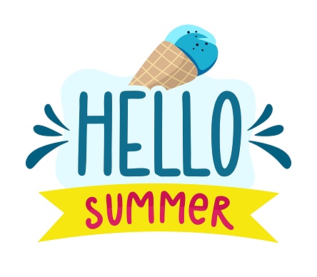 Lettering hello summer with ice cream on a white background Summer banner postcard for printing on fabric paper decoration of products and packages