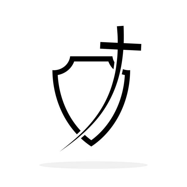 Christian cross icon in shield shape. Abstract religious symbol. Vector illustration. Christian cross icon in shield shape. Abstract religious symbol. Vector illustration. Security concept knights templar symbols stock illustrations