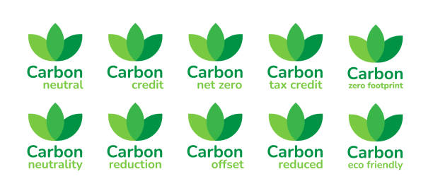 углеродно-нейтральный, концепция сокращения выбросов co2 концепция баннера иконка иконки остановить глобальное потепление, нулевой углеро� - footprint carbon environment global warming stock illustrations