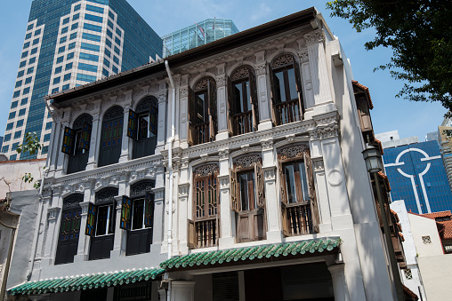 Singapore City,Singapore-September 08,2019: Singapore's Chinatown it's famous for its colourful heritage buildings, hiding old Chinese shophouses.