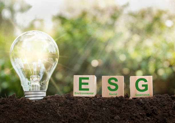 istock light bulb with three wooden blocks  on green bokeh background with icon ESG 1398106416