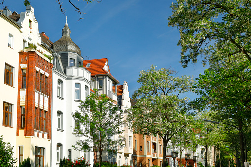 Street with residential buildings from the end of the 19th century in Cologne Klettenberg.
