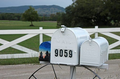 Texas, USA - September 23, 2006: Mail boxes at the entrance of a ranch outside the town of Bandera