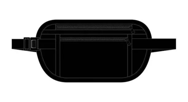 Vector illustration of Black Waist Tools Bag With Zipper Template On White Background, Vector File