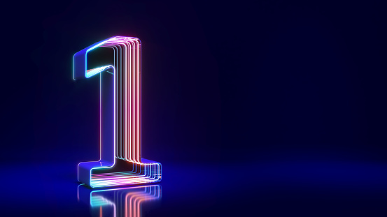 Number one sci-fi style Neon lights on dark blue background,3d rendering