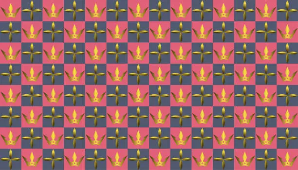 Vector illustration of chess pattern with golden leaves and crowns