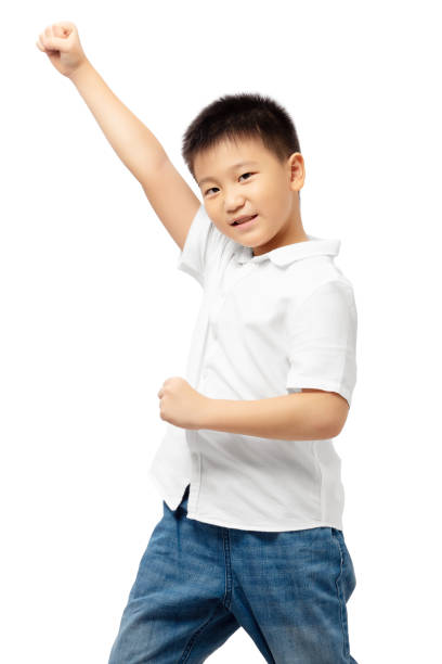 istock Kid posing superhero with strong arm up wearing 1398120589