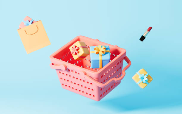 istock Shopping basket with gifts, 3d rendering. 1398120949