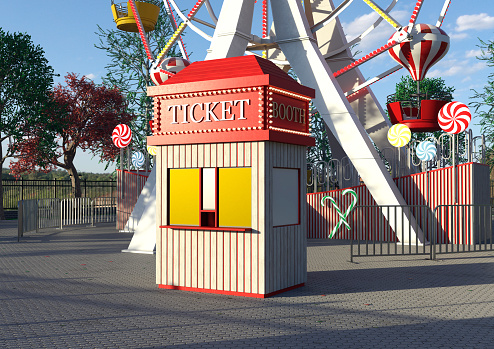 Roller coaster looping the loop at amusement park, space for text.