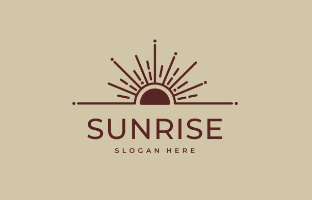 sunrise logo kreatives modernes konzeptdesign premium. abstraktes sonnenlogo-sonnensymbol mit geometrischen radialen strahlen von sunburst. vektorillustration. - sunrise stock-grafiken, -clipart, -cartoons und -symbole