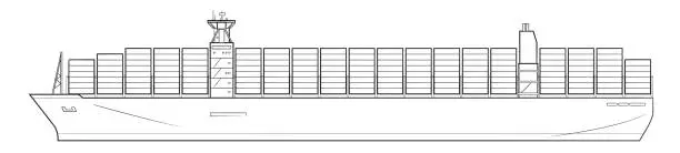 Vector illustration of Large container ship outline stock illustration.