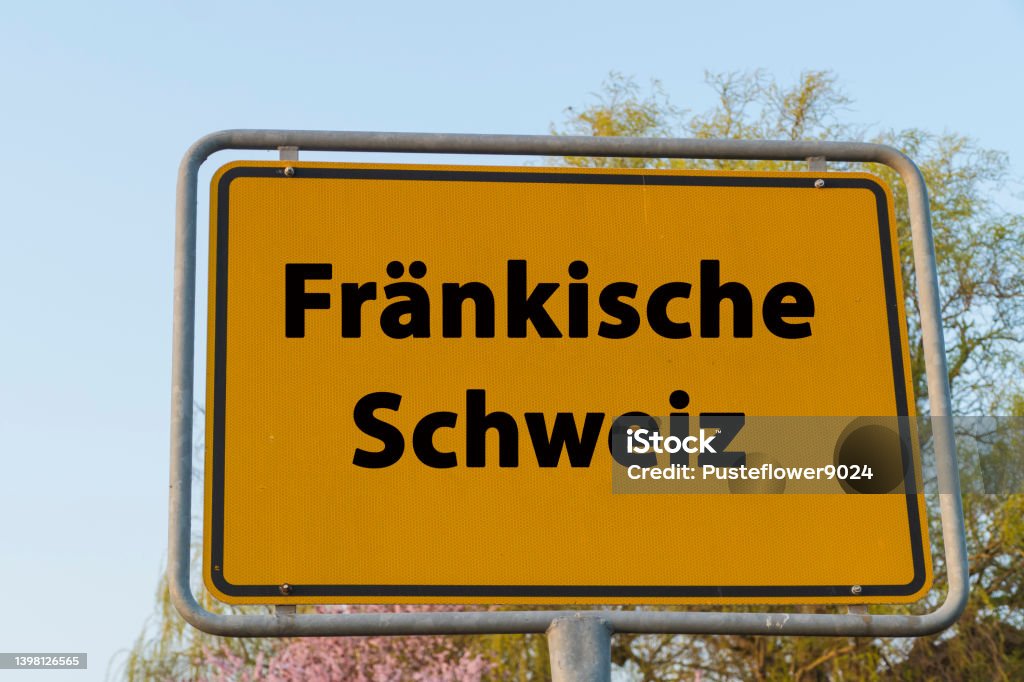 Sign Franconian Switzerland german "Fraenkische Schweiz" Famous Landscapes Germany Bad Staffelstein Stock Photo