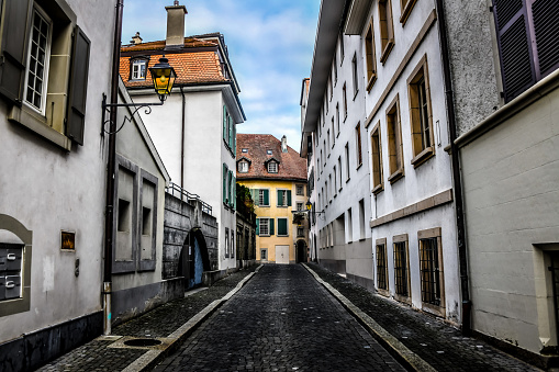 Cobbled Street In Lausanne, Switzerland