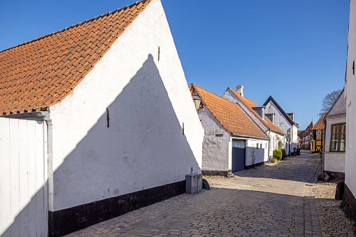 Shadow on a white gable in Ribe, which is the oldest town in Denmark and is situated to the south west on the peninsular Jutland