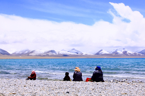 Village people on Namtso Lake.Namtso Lake, the second largest lake in Tibet, is also the third largest saltwater lake in China, the highest large lake in the world, and one of the 