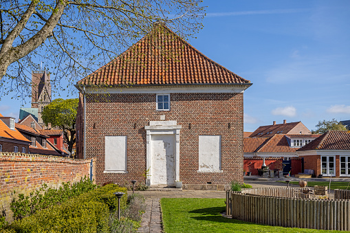 Façade of a old house with walled up windows and doorway in Ribe, which is the oldest town in Denmark and is situated to the south west on the peninsular Jutland