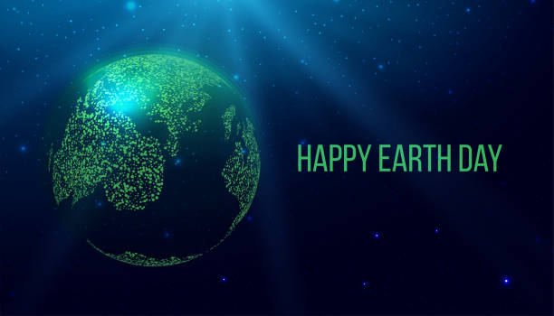 happy earth day konzept. planet erde auf futuristischem modernem abstraktem hintergrund. vektor-illustration - earth day banner placard green stock-grafiken, -clipart, -cartoons und -symbole