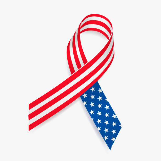 アメリカ国旗リボン。独立記念日と記念日。愛国心と連帯のシンボル。白い背景に分離されています。ベクターイラストレーション - white background isolated ribbon awareness ribbon点のイラスト素材／クリップアート素材／マンガ素材／アイコン素材