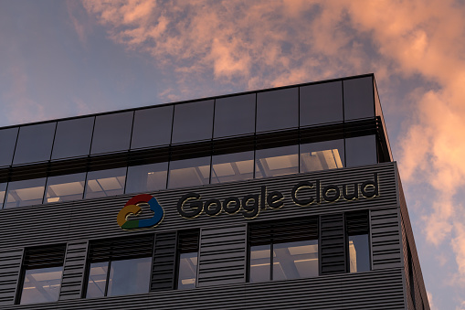 Seattle, USA - Oct 15, 2019: The new Google building in the south lake union area at sunset.