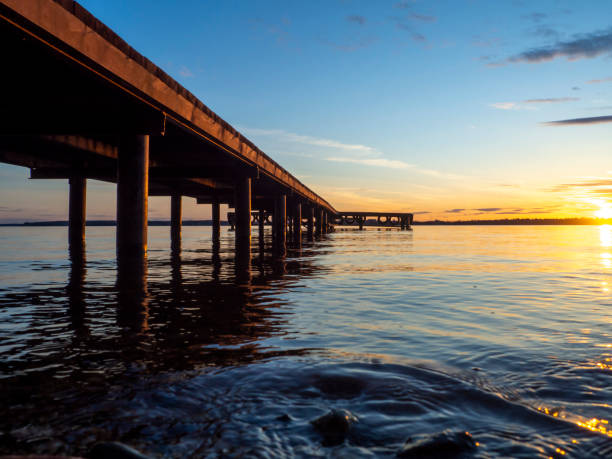 istock Colorful backdrop. Sea landscape. Blue sky. Sunset on the river. 1398135491
