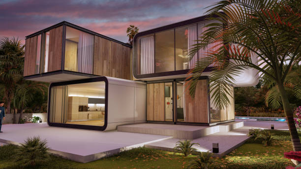 istock Stylish contemporary house at sunset 1398135944