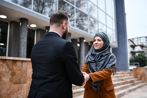 Cute Muslim Female With Hijab Meeting Male Date Outside
