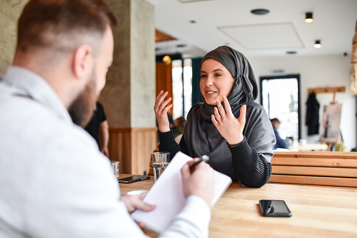Job Interview Going Well For Muslim Female