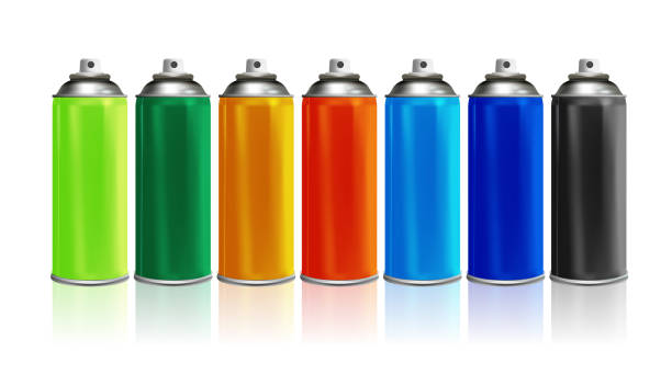 istock Realistic set of beautiful spray paints in bottles with reflection. Vector illustration. 1398137756