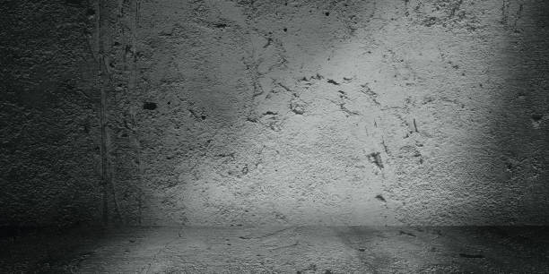 istock Dark room with tile floor and grunge background, Grey background concrete wall 1398138069