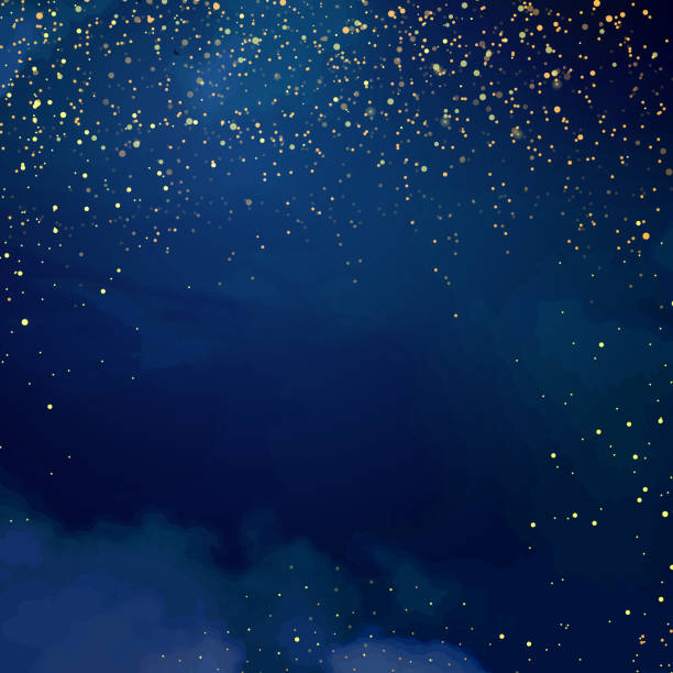 illustrazioni stock, clip art, cartoni animati e icone di tendenza di magica cornice notte blu scuro con scintillante bokeh glitter e light art - cielo stellato