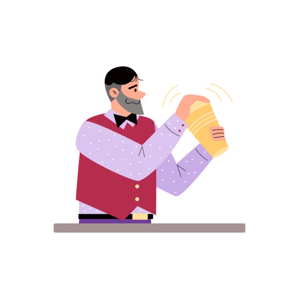 brodaty barman mieszający napój z shaker flat style - occupation white background young adult bartender stock illustrations