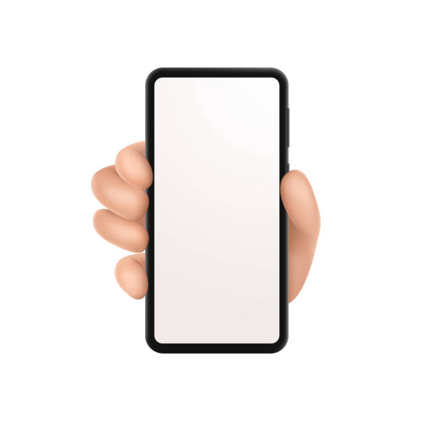 3d hand with smartphone isolated on white background 3d hand with smartphone isolated on white background. Vector illustration iphone hand stock illustrations