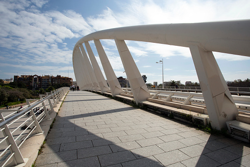 Valencia, Spain - 05 05 2022: Pont de l'Exposicio bridge in Valencia, Spain on a sunny spring day.